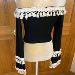 Off the Shoulder Flounce Style Sleeved Sweater Black Size M Photo 3