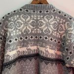 Vintage Fairisle Gray Navy Wool Cardigan Sweater Womens Deer Nordic Cabincore Size L Photo 7