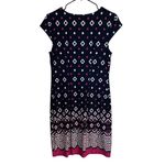 Liz Claiborne  Diamond Print Career Dress‎ Work Office Casual Navy Pink S Photo 2