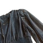 Le Serein Calais Smocked Mesh Long Sleeve Top Shirt Blouse Metallic Small NWT Gray Photo 11