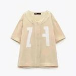 ZARA NEW  Satin Effect Embroidered Jersey Shirt | Women’s S Varsity Photo 3