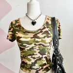 No Boundaries Y2K‎ Camo Baby Tee sZ Small 2000s Vintage Retro Indie Grunge Streetwear Photo 0