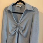 ZARA NWOT  Blue Sparkling Ruched Button Front Cutout
Long Sleeve Blouse Top Photo 5