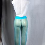 Zuliana Mesh Teal Front Tie Mesh Pants & White Sleeveless Front Tie Pants New Blue Size L Photo 3