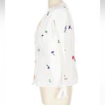 Topshop Field Embroidered Floral Blouse Top Linen White Tie Sleeves Size 12 L Photo 6