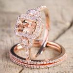 Zales Elegant 18K Rose Gold Filled Morganite Ring Engagement Bridal Women Jewelry Set Photo 7
