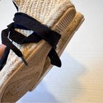 Soludos  Tan Black Canvas Espadrille Wedge Womens 8 Beachy Lace Up Ankle Shoes Photo 3