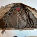 HOT LEATHER Fringe Bead/Bone Beige Leather Women’s Crop Motorcycle Jacket SZ XL Brown Photo 8