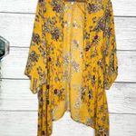 Patrons of Peace  Mustard Yellow Boho Floral Kimono Shawl Cover-Up Top Size Small Photo 0