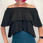Go Couture Women's Off Shoulder Tiered Black Cropped Blouse L LG Large Ruffles Photo 0