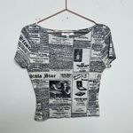 RONNY KOBO Women's Black White Mesh Newspaper Graphic Zanzabar Top Size Large Photo 5