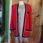 St. John By MARIE GRAY Sportswear 3-Pocket Red Blk Ecru Open Cardigan Jacket EUC M VNTG Photo 2