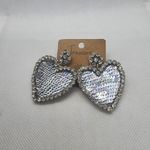 NWT Treasure Dangling Rhinestone & Sequins Heart Earrings Silver Photo 1