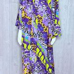 Vintage amber blue kaftan 2x tropical floral print beach cover maxi house dress Purple Photo 0