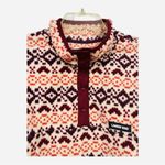 Lands' End  Heritage Quarter Snap Fleece Pullover Large Burgundy Orange Fair Isle Photo 2