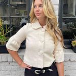 Free People Cream cropped wool blend blazer/ blouse with puffy sleeves and collar sz s Photo 1