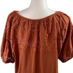 Loft Womens Eyelet Top Blouse Puff Sleeve Shirt Boat Neck Cotton Rust Petite MP Photo 3
