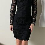 vintage 80s black sheer lace bustier long sleeve pencil mini dress Size M Photo 6