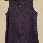Ellen Tracy  Co Women’s Tank Top Blouse Navy Lace Sleeveless Gold Button M Photo 0