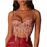 Amazon Floral Tapestry Print Coquette Fairycore Corset Top Bustier w/ Garter Straps Photo 0