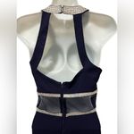 My Michelle  Navy Gown Sz 5 High Rhinestone Neck Mesh Tummy High Split Wedding Photo 4