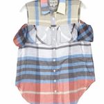 Sea New York Madras Plaid Ruffle Tank Top Cold Shoulder Sleeveless Multicolor 6 Photo 3