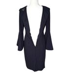 Tahari Navy Pinstripe Dress 6 Bell Sleeve Pencil Sheath Knee Length Lined Career Photo 7