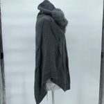 J. McLaughlin  Gray Merino Wool Cape Poncho Rabbit Fur Hood M/L Photo 4