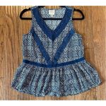 Knox Rose  navy printed lace trim peplum top xs Photo 1