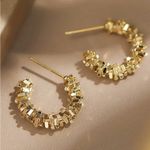 Gold Textured Nugget Mini Hoop Earrings w/ Gift Box Photo 1