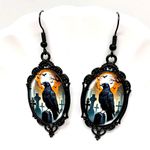 Gothic Funky Raven Cameo Black Frame Alloy & Iron Ear Hooks Glass Inlay Earrings Photo 7