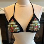 Xhilaration Bikini Swimsuit Top Black Multicolor Embroidered Beaded Womens Small Photo 0