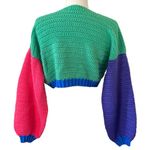 Handmade Hand Crochet Colorblock Crop Cardigan Photo 5