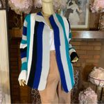 HANDMADE BLUE, BLACK, GRAY AND WHITE STRIPED CROCHET CARDIGAN (L) Blue Size L Photo 7