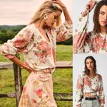 Free People Bed Of Roses Sweater Dainty Cottage Floral V Neck Size Small Photo 1