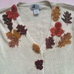 Fall Autumn leaves Embroidered Beaded Cream Cardigan Orange Photo 4