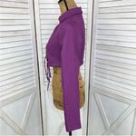 ZARA  Houndstooth Cropped Polo Top Purple Black Small Long Sleeve‎ Deep V-neck Photo 3