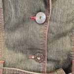 Bisou Bisou Denim Trench Jacket Red Stitch Women’s M Belted Dark Wash Photo 3