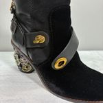 Coach EUC  Moto Bootie Tea Rose Block Heel Black Leather Suede Women's 5 Photo 5