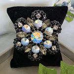 Vintage Silver Smokey Grey amd Black Flower Brooch Pin Photo 0