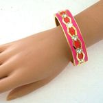 Anne Klein PINK CORAL ENAMEL GOLDTONE BLINGE HINGED CLAM CUFF BRACELET Photo 1
