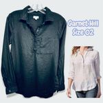 Garnet Hill  Black Linen Button Front Long Sleeve Tunic Shirt size small pocket Photo 1