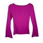Emerson Lang Hot Pink Ribbed Knit Long Bell Sleeve Asymmetrical Neckline Top M Size M Photo 1