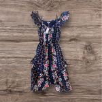 Parker dark blue background with floral print cold-shoulder ruffled sleeves M Photo 1