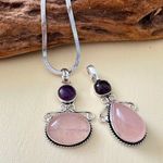 925 Sterling Silver Angel Amethyst Rose Quartz Necklace handmade womens jewelry Pink Photo 1