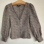 Lulu's Sweet Spot Taupe Cheetah Print Long Sleeve Black and Cream Blouse Size S Photo 0