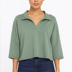 AQUA  Bloomingdale's Exclusive Pullover Top Collared 3/4‎ Sleeve Green M Photo 0