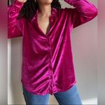 Long Sleeve L Fuchsia Pink Velvet Blouse Button down Shiny Satin 90s Party Top Size L Photo 7