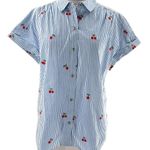 Untuckit cherry stripe Cotton Stretch Short Sleeve Charlotte Shirt Sz M Blue Size M Photo 3