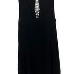 Very J  rayon black mini dress sleeveless lace up front keyhole back shift dress Photo 1
